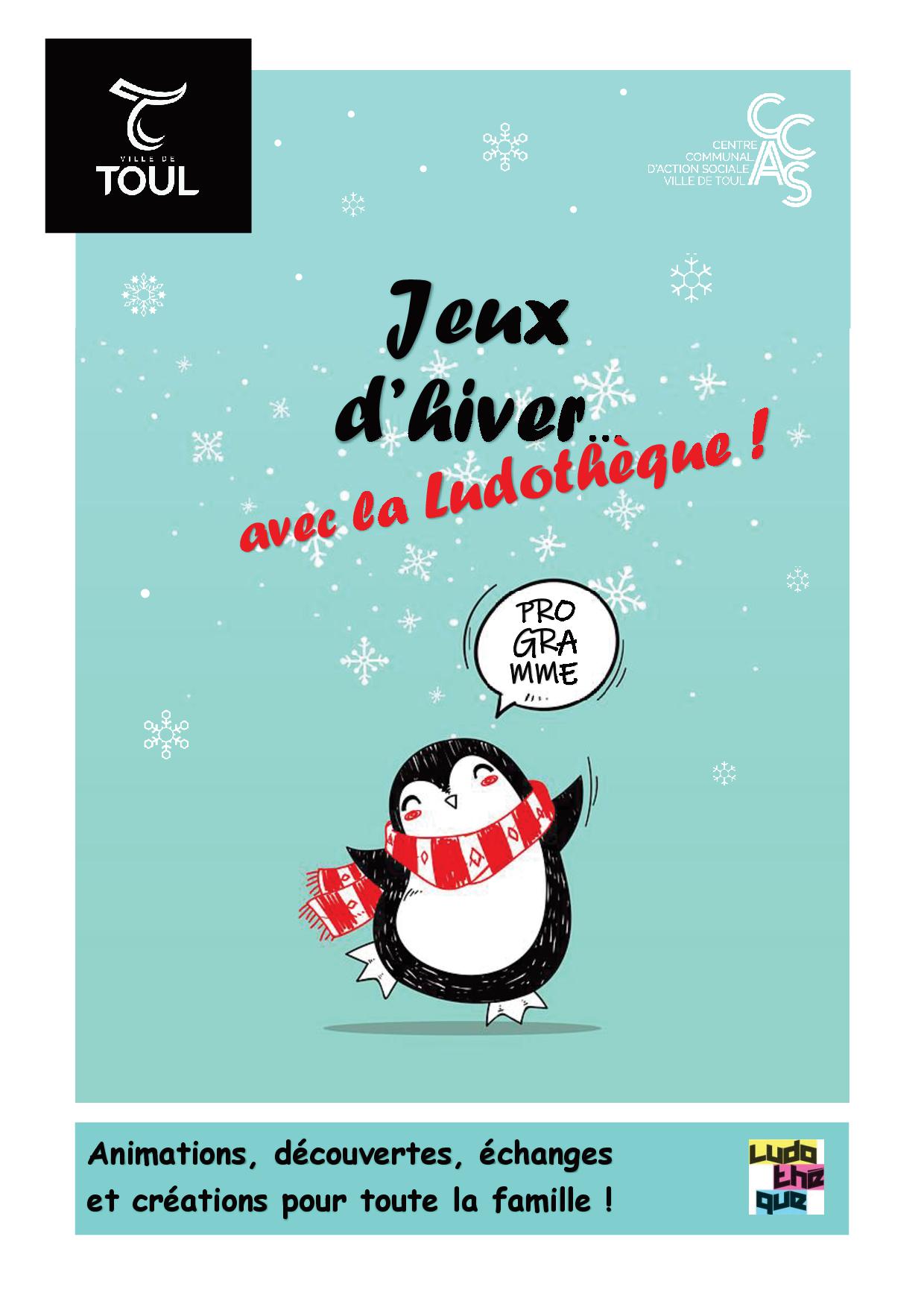 jeux d hiver a la ludotheque fond bleu avec pingoin comme illustration