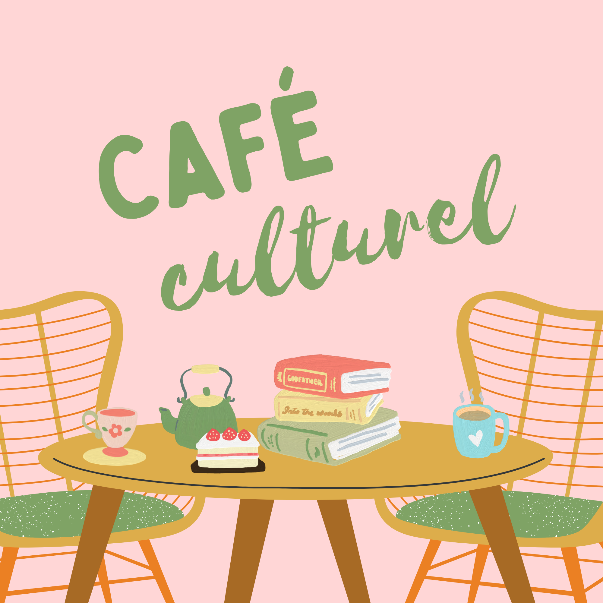 table avec des livres et du café
